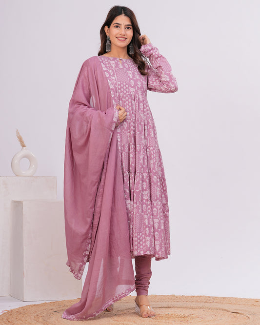 Nazam Tiered Anarkali with Churidar and Dupatta