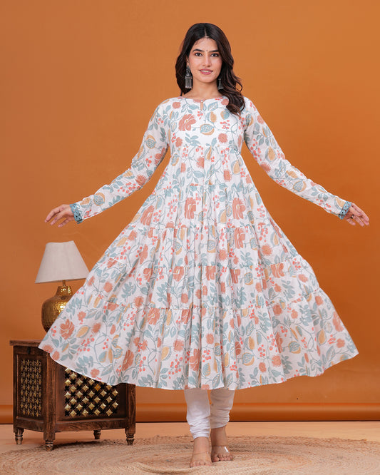 Gulmohar Tiered Anarkali with Churidar and Dupatta