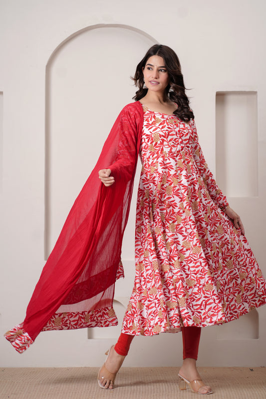Prathaa Cotton Anarkali Kurta with Dupatta