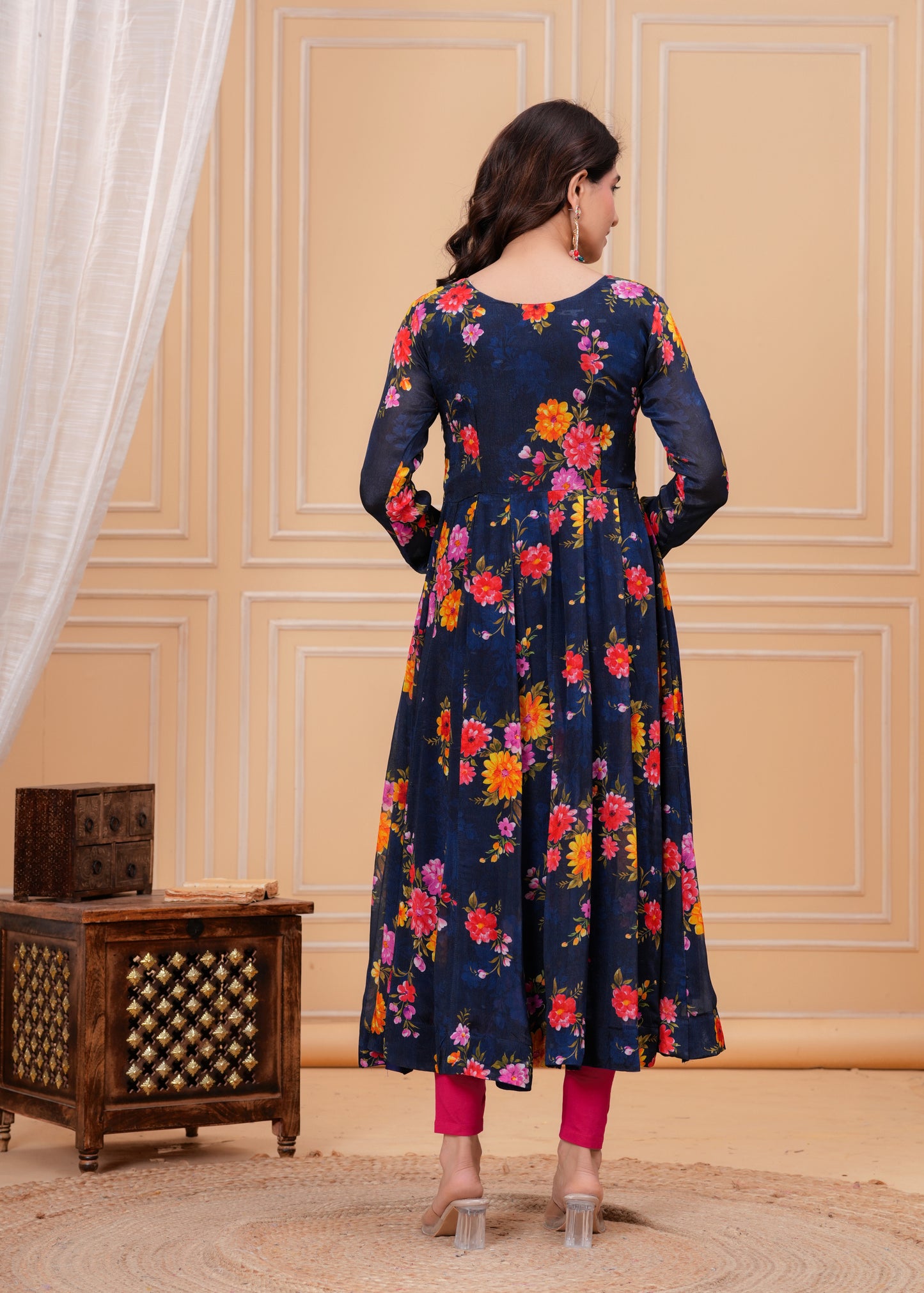 Resham Chiffon Silk Anarkali Kurta