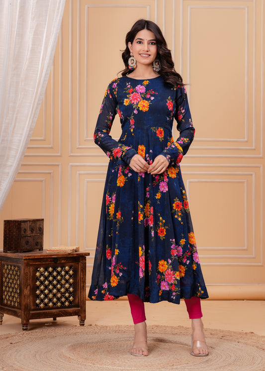 Resham Chiffon Silk Anarkali Kurta