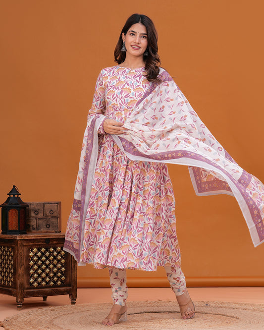 Blossom Tiered Anarkali with Churidar and Dupatta