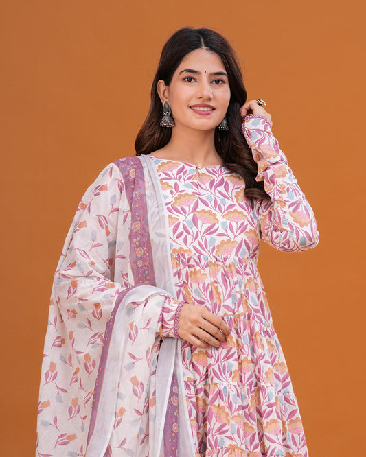 Blossom Tiered Anarkali with Churidar and Dupatta
