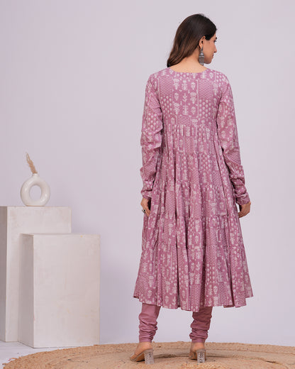 Nazam Tiered Anarkali with Churidar and Dupatta