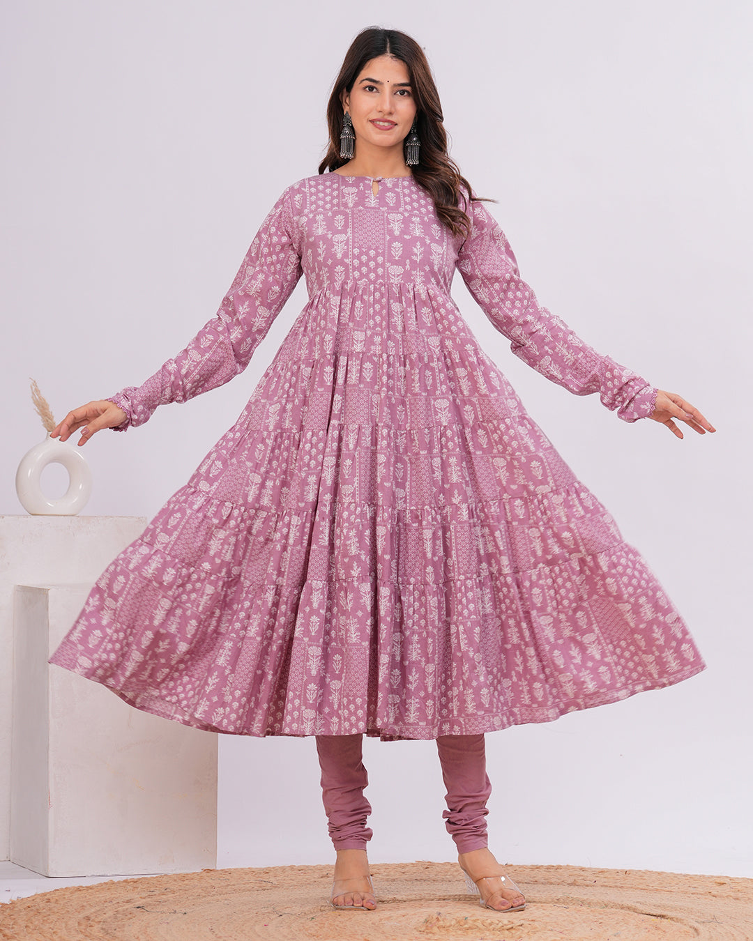 Nazam Tiered Anarkali with Churidar and Dupatta