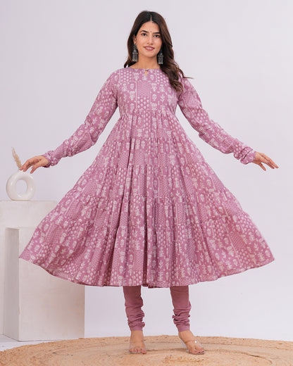 Nazam Tiered Anarkali with Churidar and Dupatta