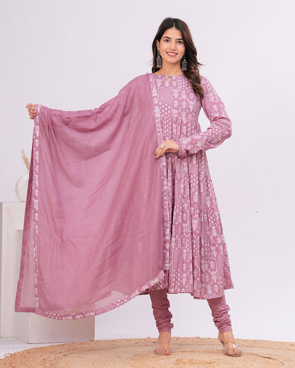 Nazam Tiered Anarkali with Churidar and Dupatta