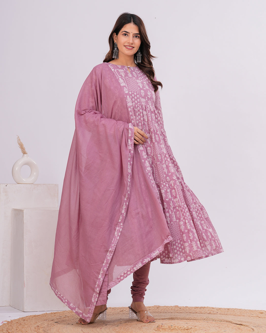 Nazam Tiered Anarkali with Churidar and Dupatta