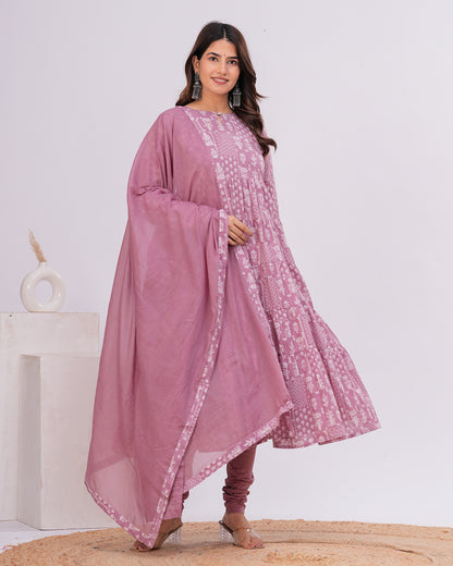 Nazam Tiered Anarkali with Churidar and Dupatta