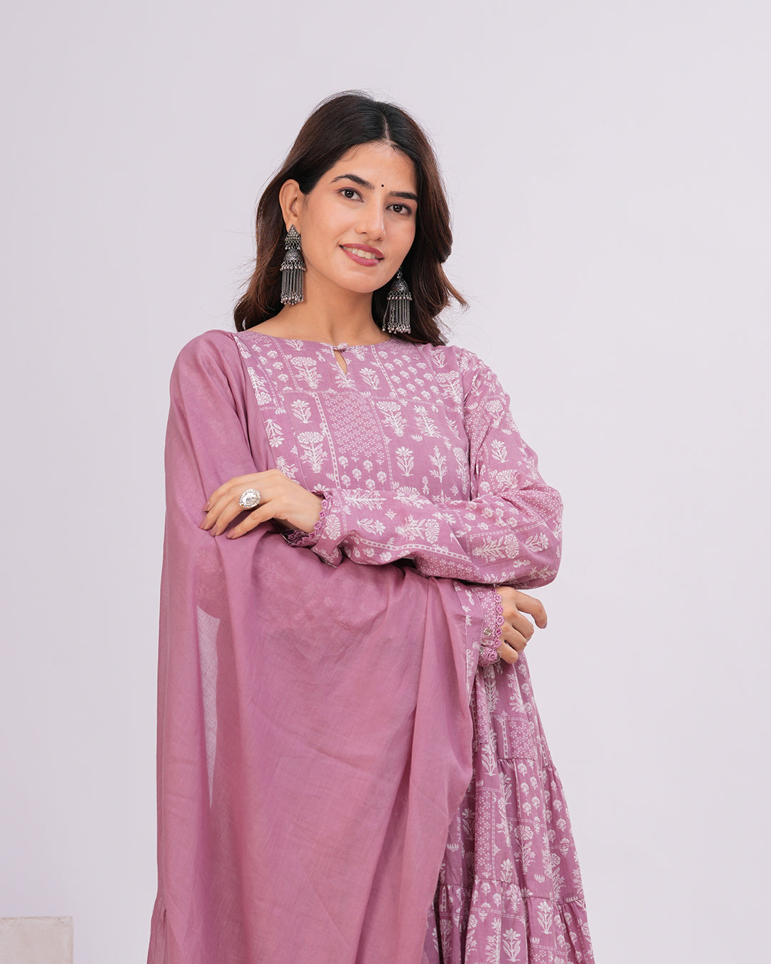 Nazam Tiered Anarkali with Churidar and Dupatta