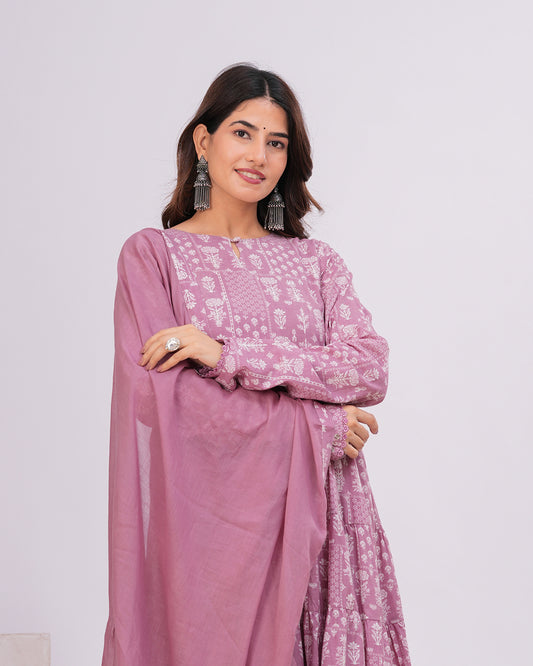 Nazam Tiered Anarkali with Churidar and Dupatta