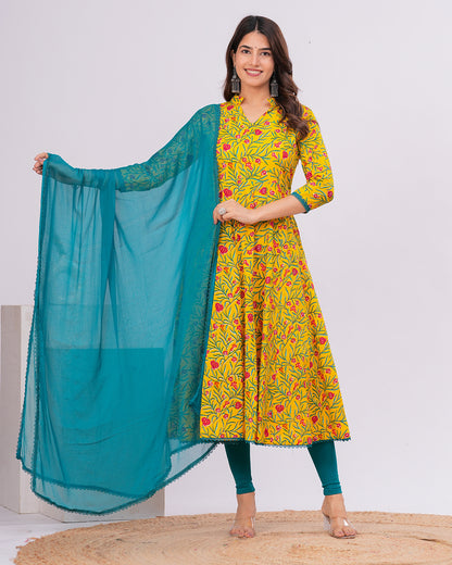 Anika Cotton Anarkali Kurta With Dupatta