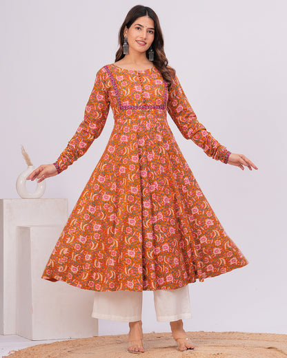 Hyma Cotton Kalamkari  Anarkali Kurta with Dupatta