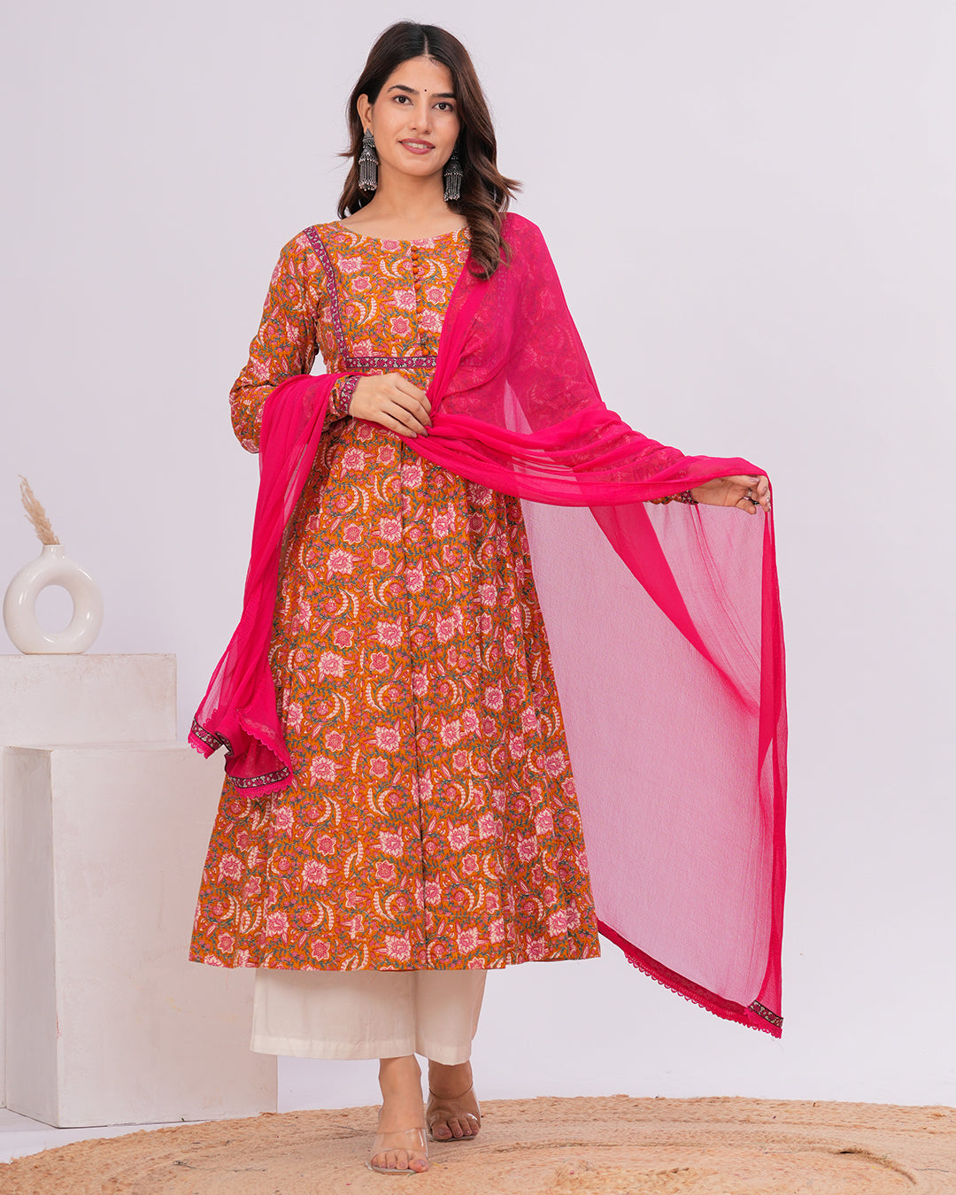 Hyma Cotton Kalamkari  Anarkali Kurta with Dupatta