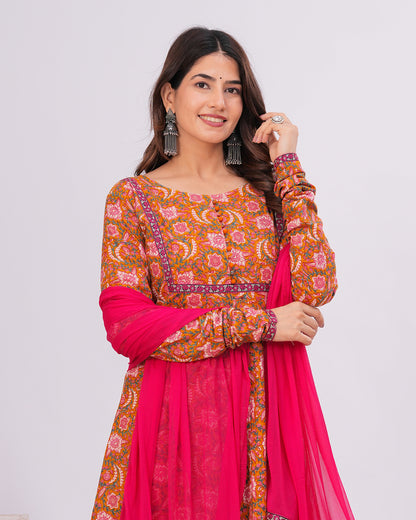 Hyma Cotton Kalamkari  Anarkali Kurta with Dupatta