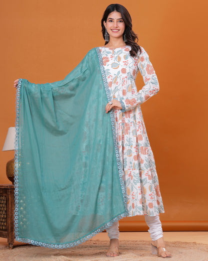 Gulmohar Tiered Anarkali with Churidar and Dupatta