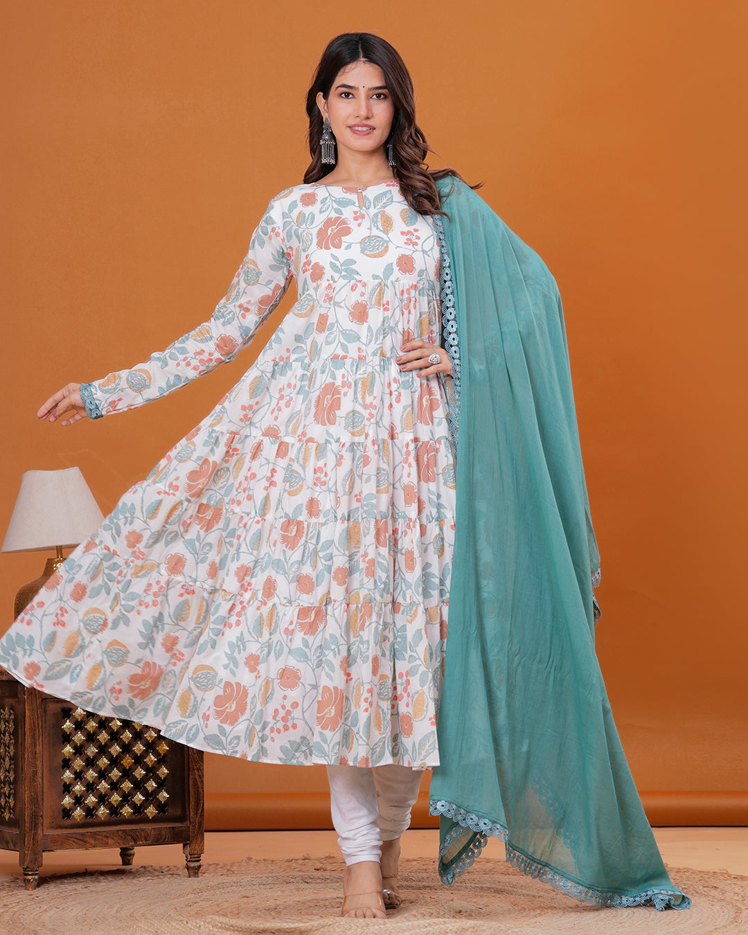 Gulmohar Tiered Anarkali with Churidar and Dupatta
