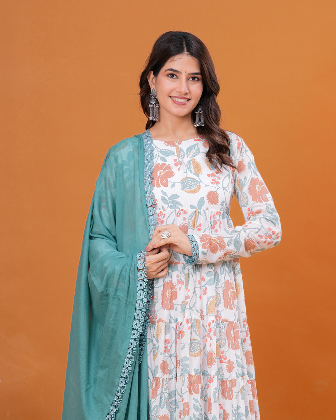 Gulmohar Tiered Anarkali with Churidar and Dupatta