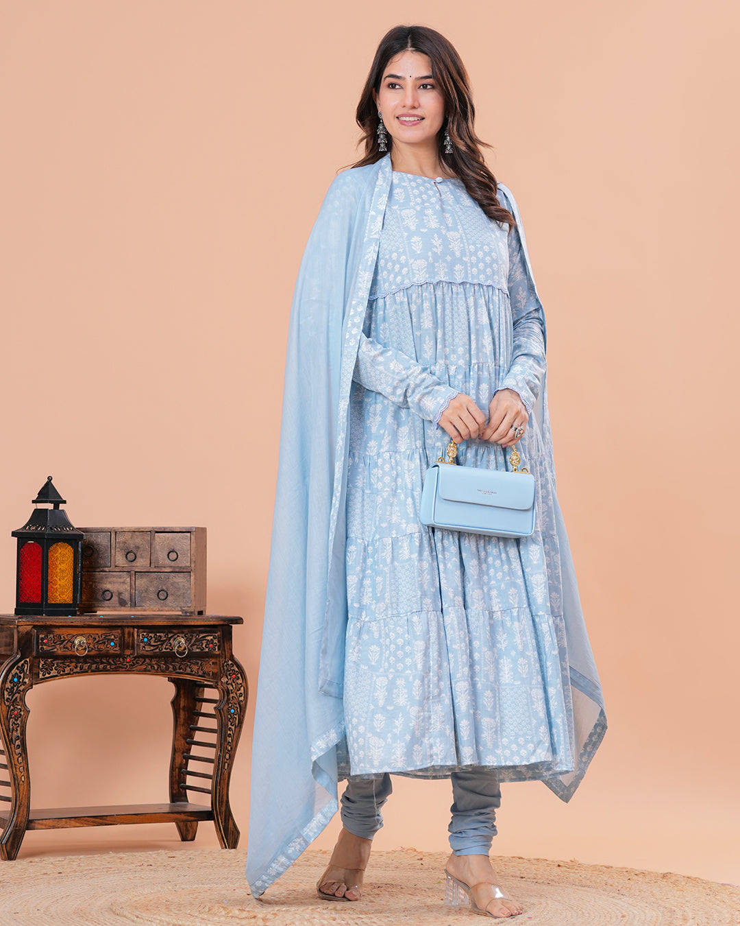 Nargis Tiered Anarkali with Churidar and Dupatta