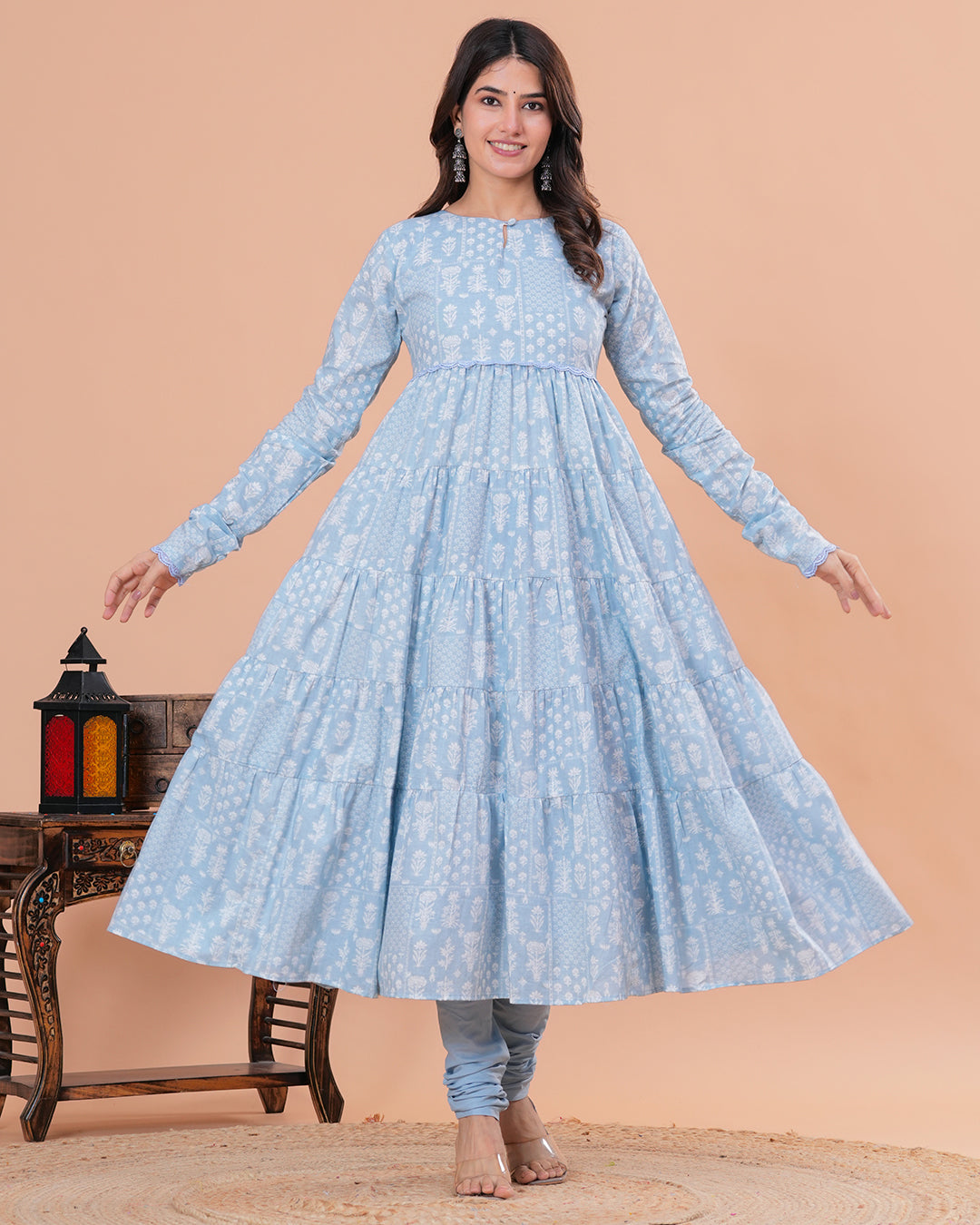 Nargis Tiered Anarkali with Churidar and Dupatta