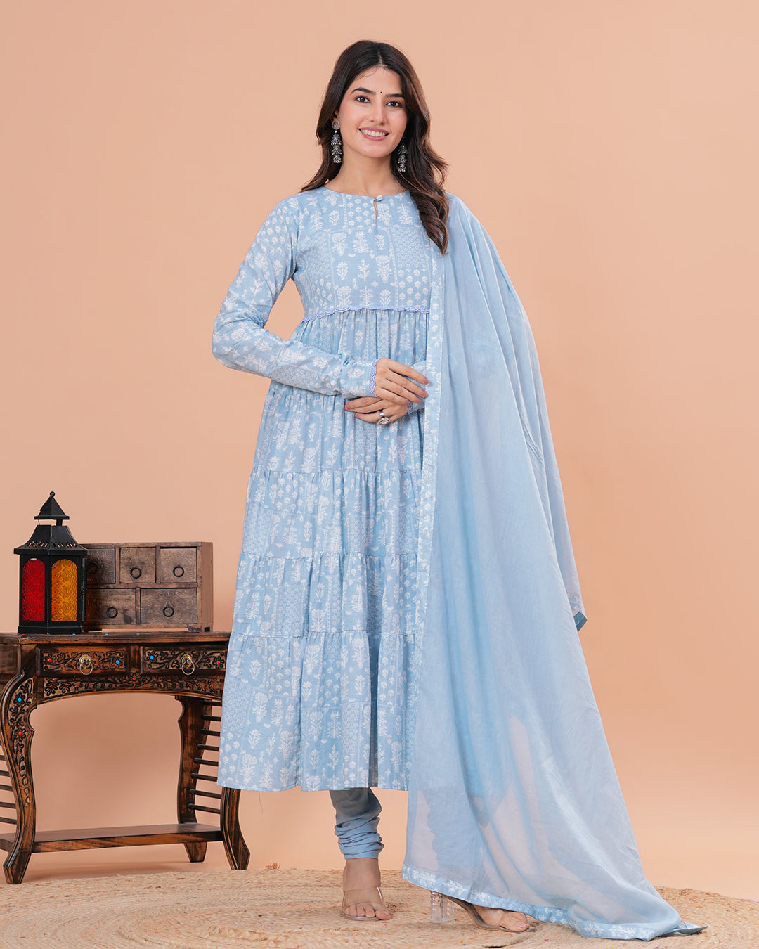 Nargis Tiered Anarkali with Churidar and Dupatta