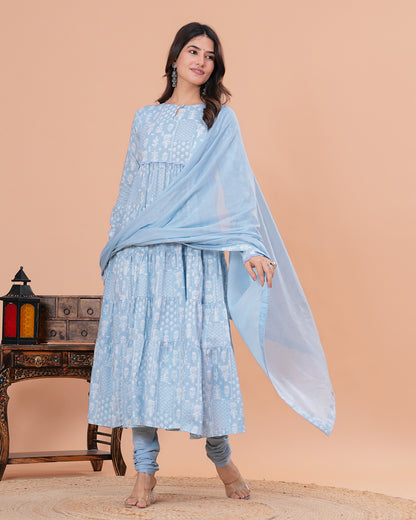 Nargis Tiered Anarkali with Churidar and Dupatta