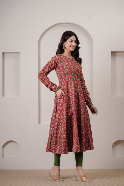 Heer Cotton Kalamkari Anarkali Kurta with Dupatta