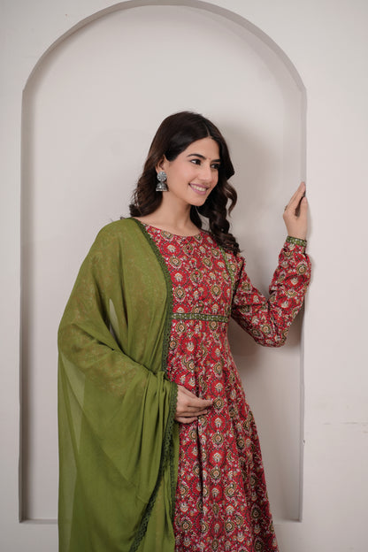 Heer Cotton Kalamkari Anarkali Kurta with Dupatta