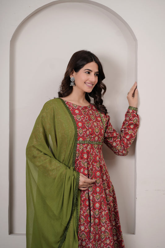 Heer Cotton Kalamkari Anarkali Kurta with Dupatta