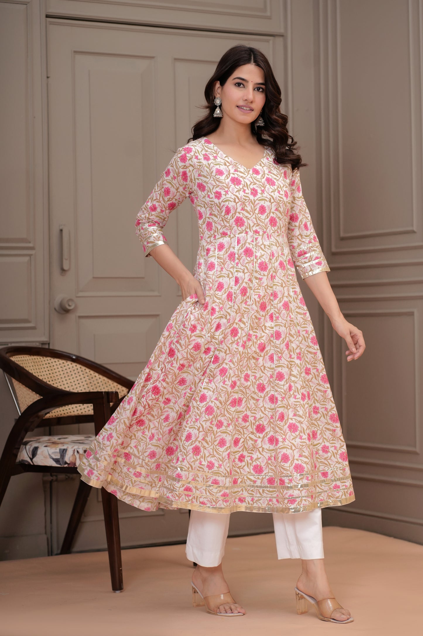 Phulkari Cotton Anarkali Kurta with Dupatta