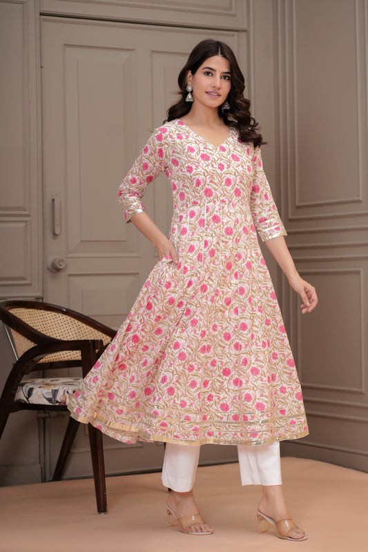 Phulkari Cotton Anarkali Kurta with Dupatta