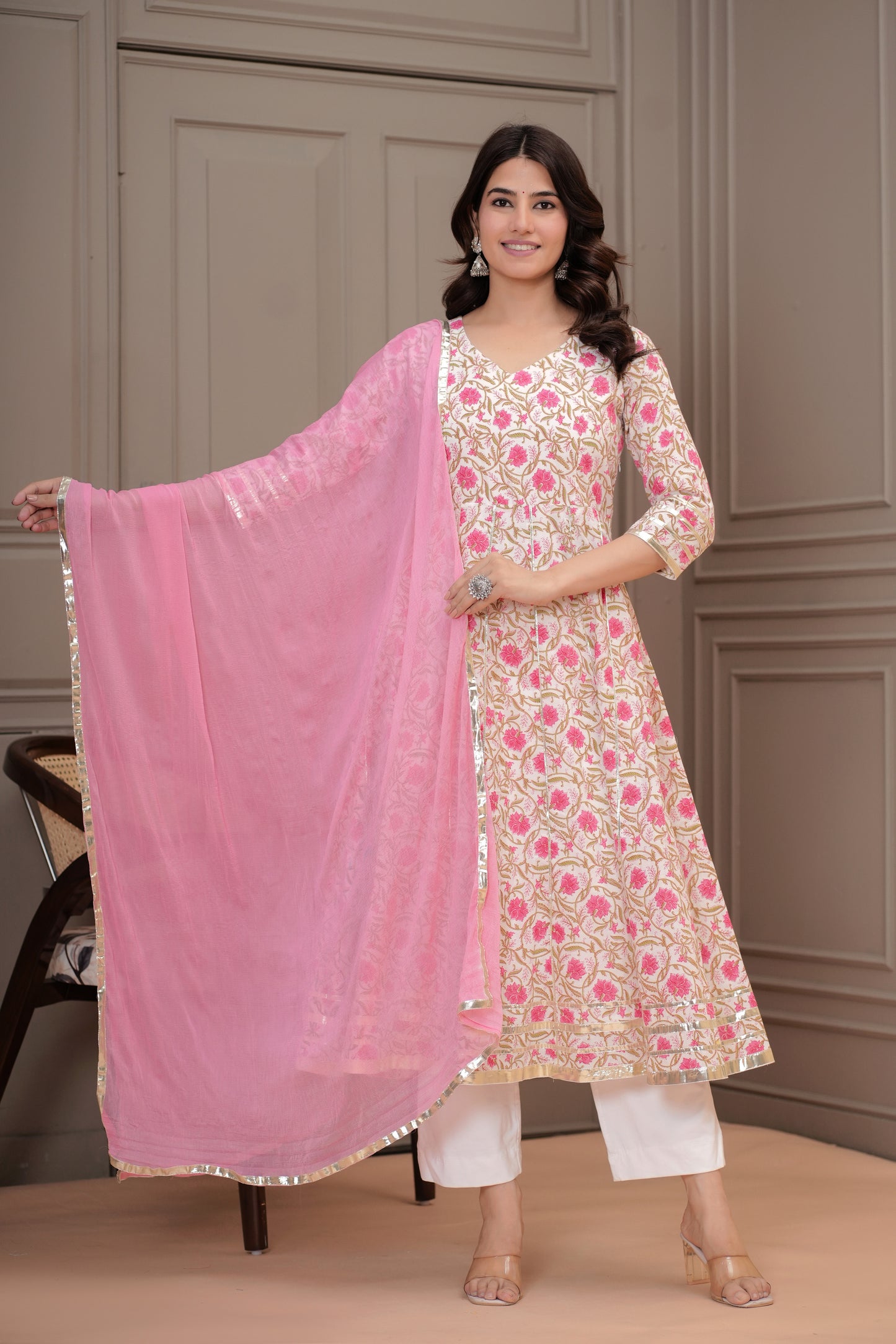 Phulkari Cotton Anarkali Kurta with Dupatta