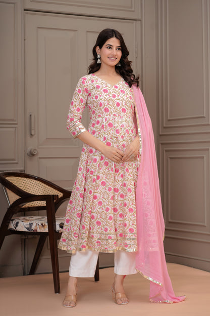 Phulkari Cotton Anarkali Kurta with Dupatta