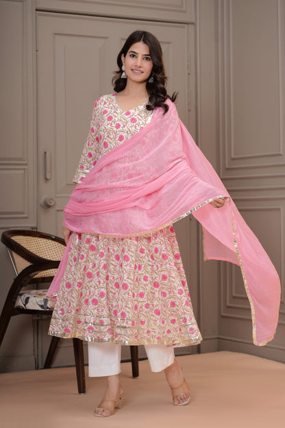 Phulkari Cotton Anarkali Kurta with Dupatta