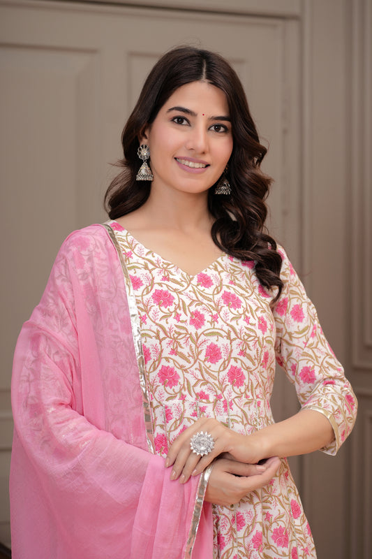 Phulkari Cotton Anarkali Kurta with Dupatta