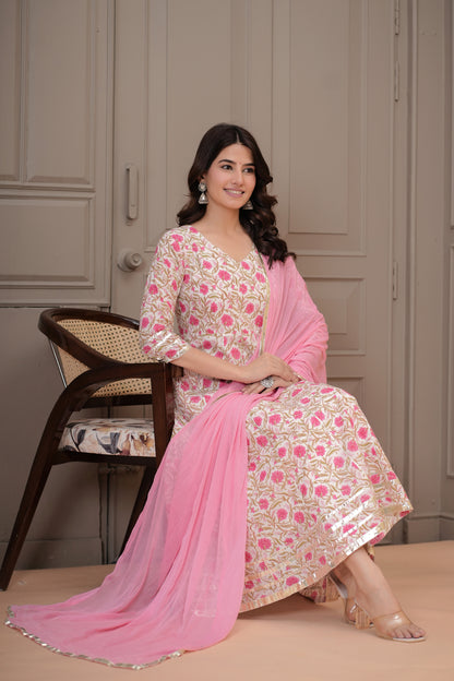 Phulkari Cotton Anarkali Kurta with Dupatta