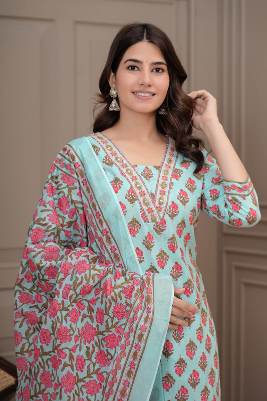 Rida Cotton Kurta Set with Dupatta