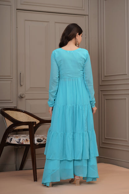 Aboli Georgette Tiered Kurta, Palazzo with Dupatta