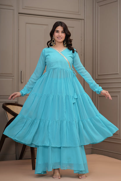 Aboli Georgette Tiered Kurta, Palazzo with Dupatta