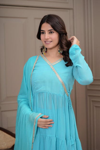 Aboli Georgette Tiered Kurta, Palazzo with Dupatta