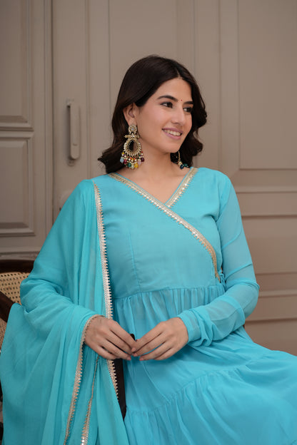 Aboli Georgette Tiered Kurta, Palazzo with Dupatta