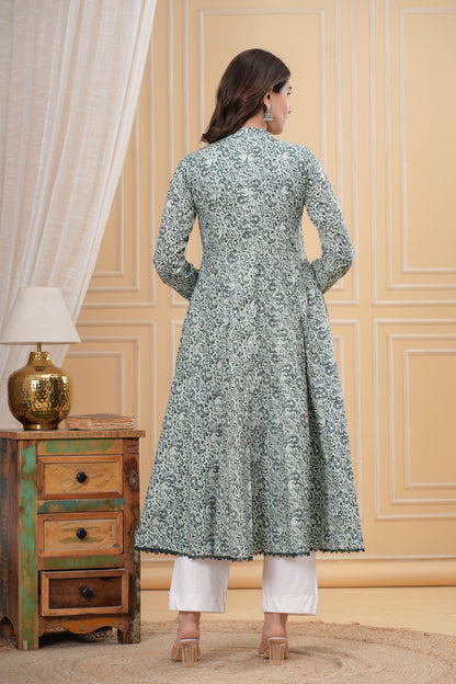 Gul Pista Green Cotton Anarkali Kurta
