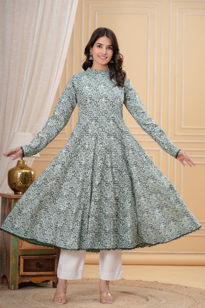 Gul Pista Green Cotton Anarkali Kurta