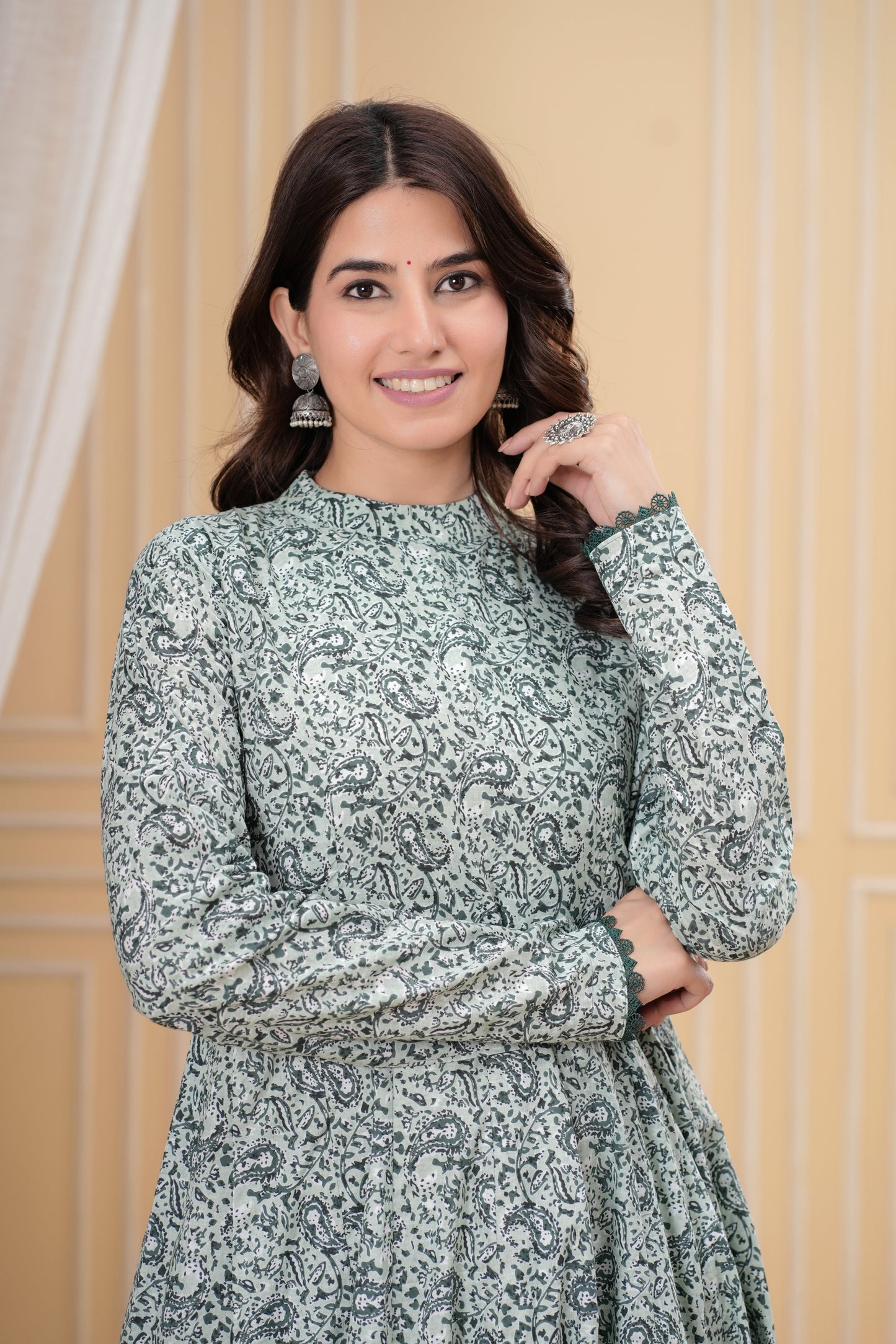 Gul Pista Green Cotton Anarkali Kurta