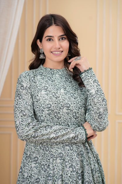 Gul Pista Green Cotton Anarkali Kurta