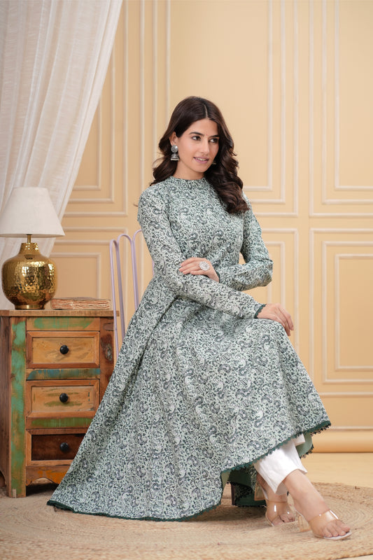 Gul Pista Green Cotton Anarkali Kurta