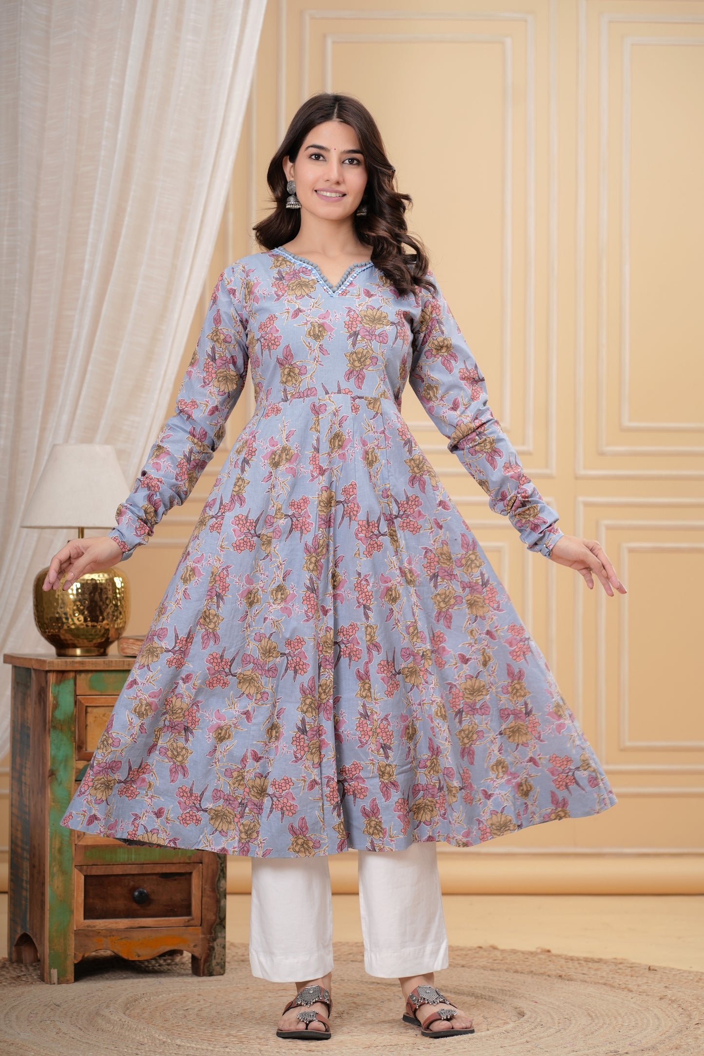 Nigaar Grey Cotton Anarkali Kurta