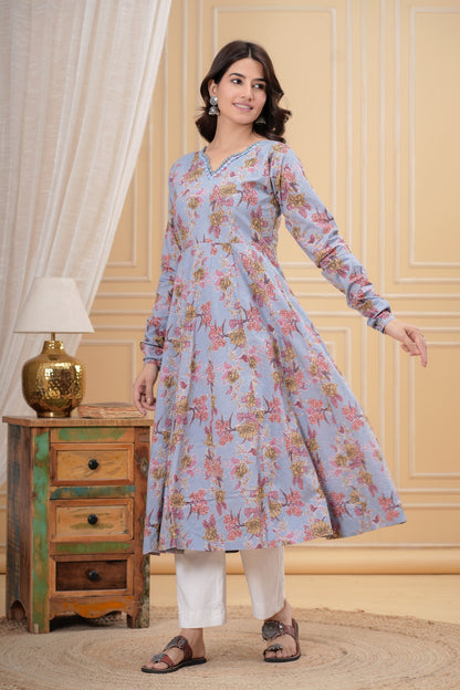 Nigaar Grey Cotton Anarkali Kurta