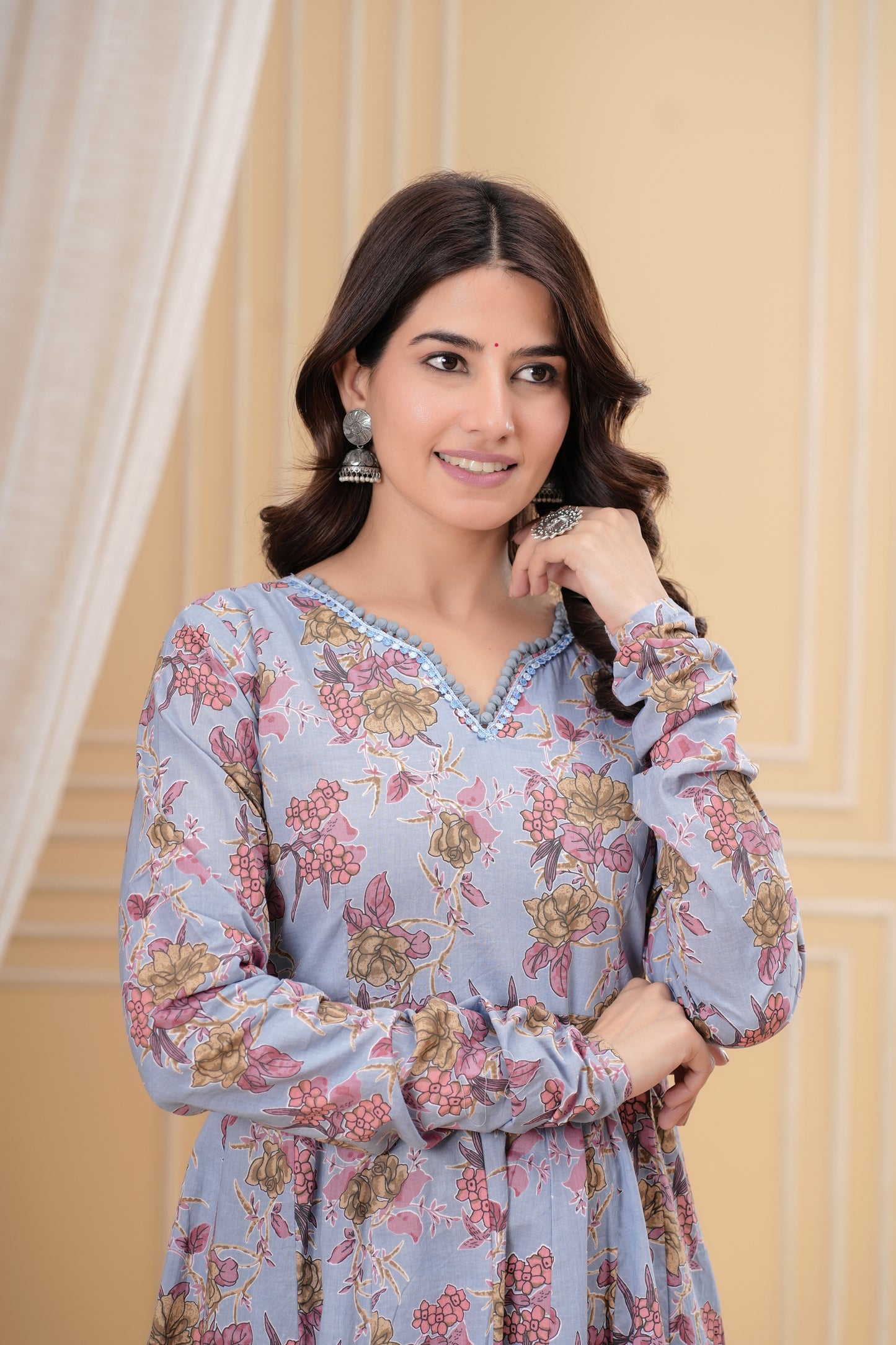 Nigaar Grey Cotton Anarkali Kurta