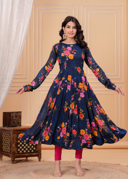 Resham Chiffon Silk Anarkali Kurta